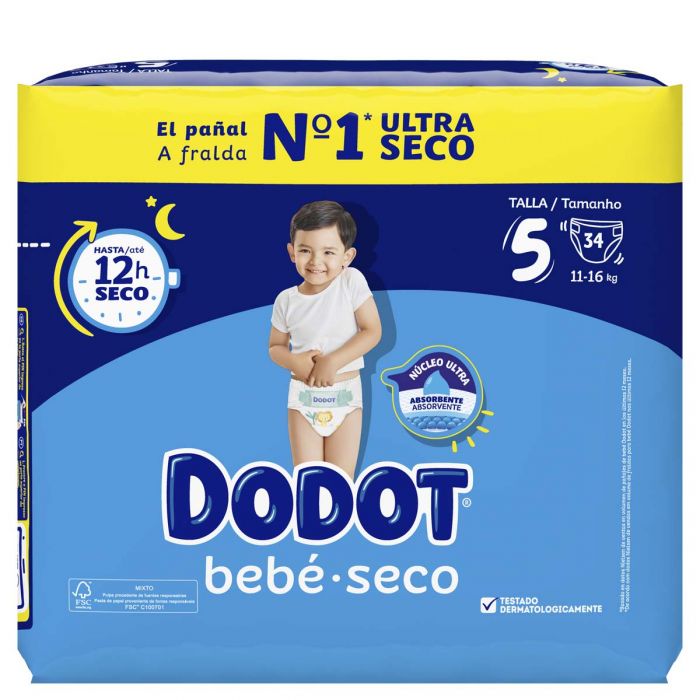 Bebé-Seco pañales de 11 a 16 kg talla 5 bolsa 72 unidades · DODOT ·  Supermercado El Corte Inglés El Corte Inglés