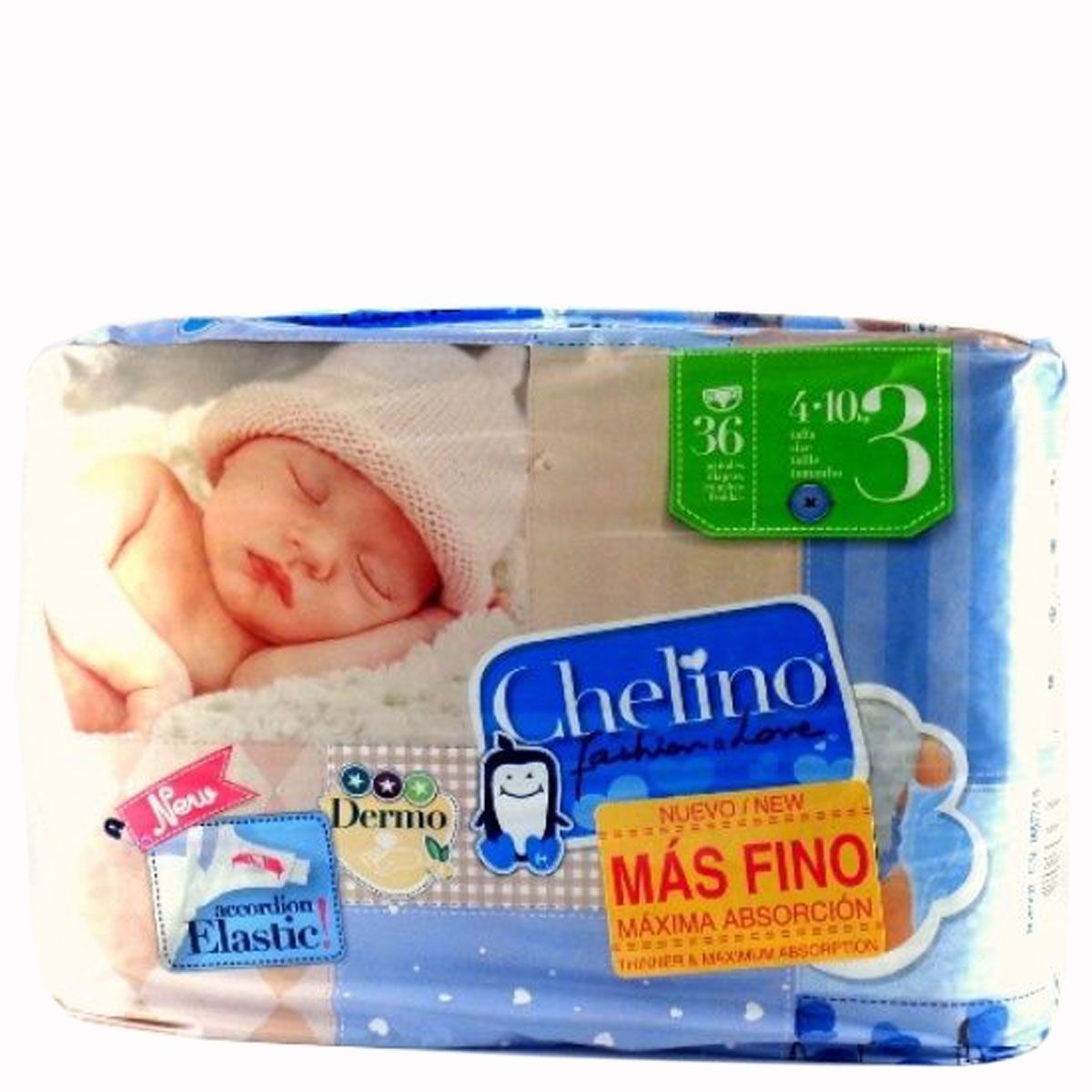 PAÑAL INFANTIL CHELINO TALLA 3 DE 4-10 KG 36 PAÑALES