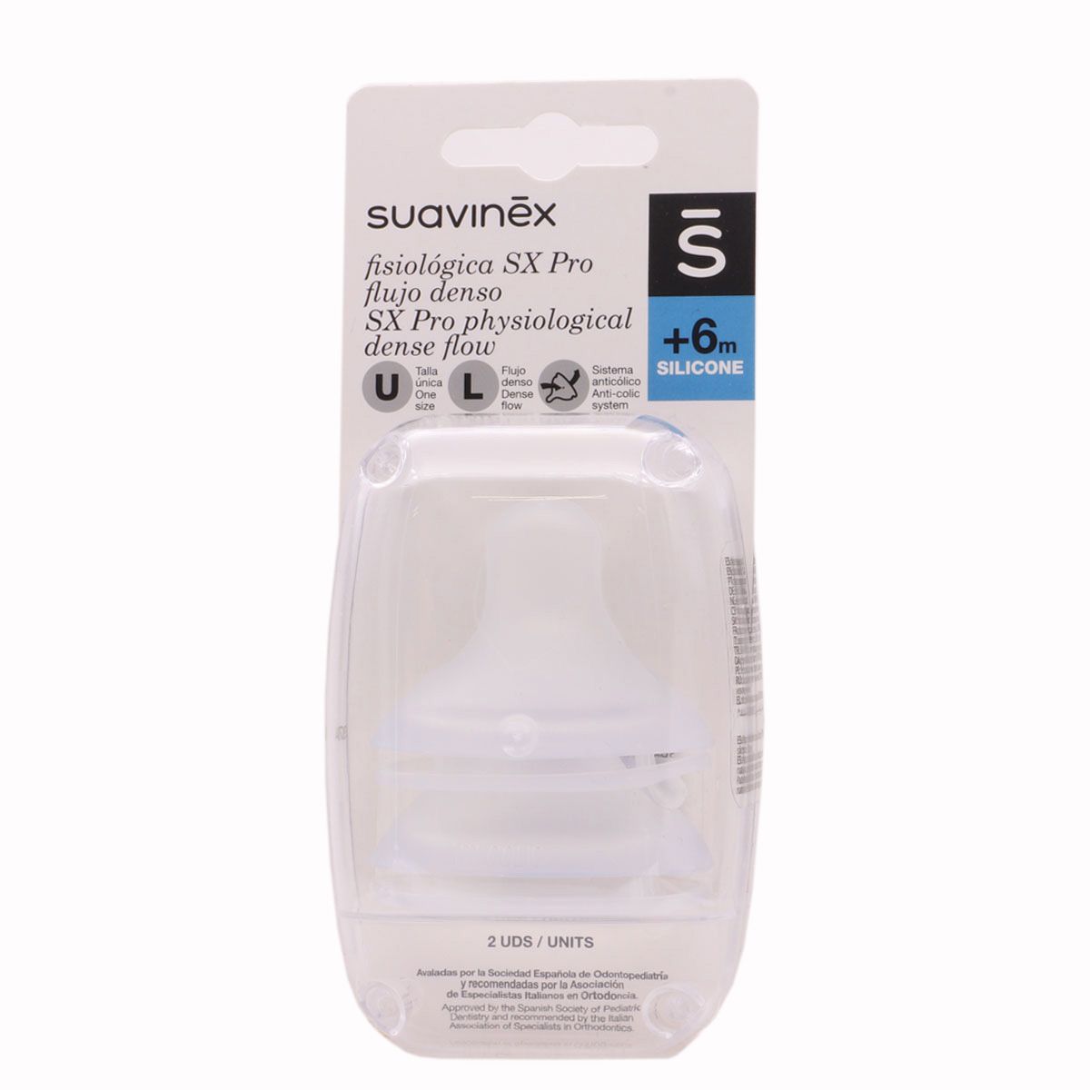 Suavinex Tetina Fisiologica Sx Pro Flujo Lento Silicona +0m 2uds